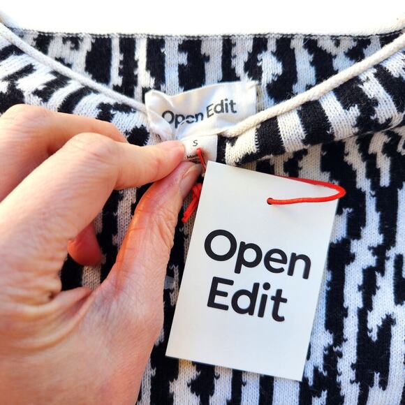 Open Edit Women Animal Print Jacquard Cotton Knit Casual Tie Back Sweater Size S - Picture 7 of 8